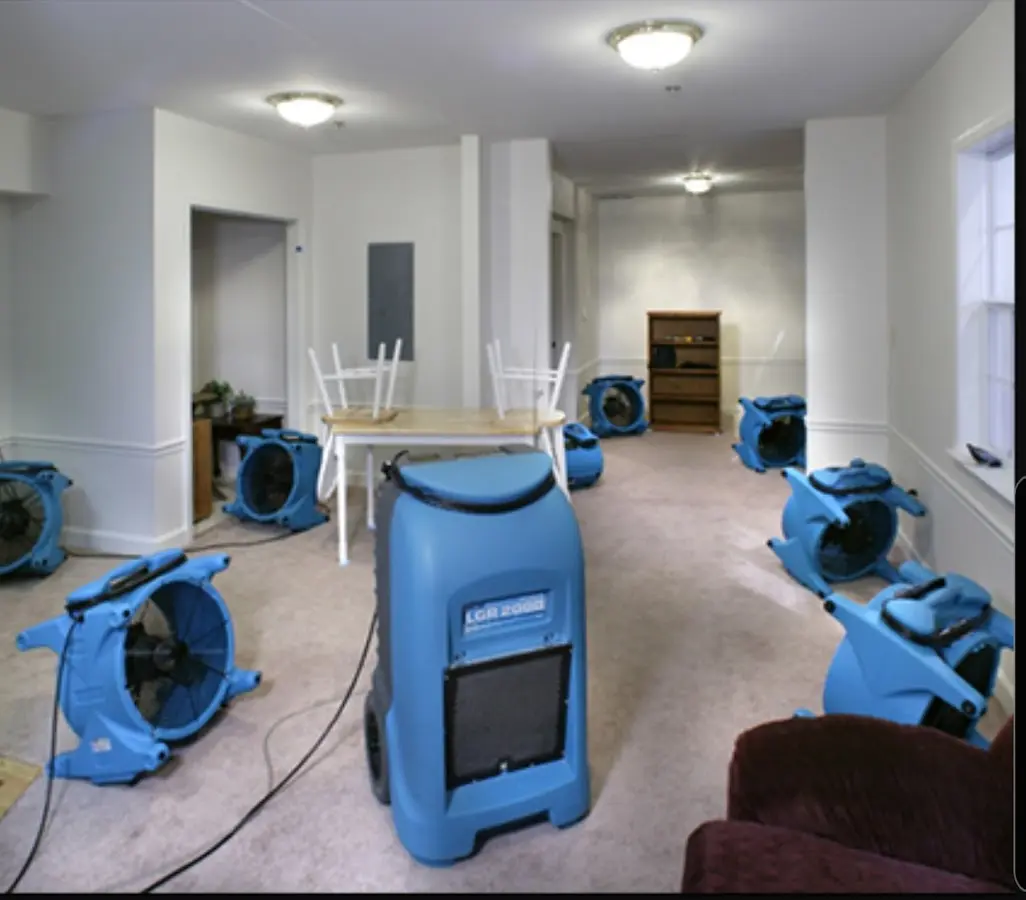 Air movers and dehumidifier setup for Water Damage Restoration in Oberlin